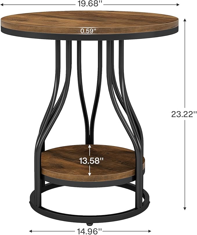 Tribesigns Round Side End Table 2-Tier End Tables Modern Bedside Table Small Chirside Tables with Storage for Couch Side, Nightstand with Metal Frame for Living Room (1, Brown+Black)