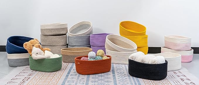 CubesLand Cube Shelf Closet Storage Baskets Bins Set 2,Woven Basket for Organizing/Storage,Long-lasting &Skin-friendly Toy Storage Basket Bin,Stylish Room Decor Basket,Yellow Cotton Rope Basket-NeatNest