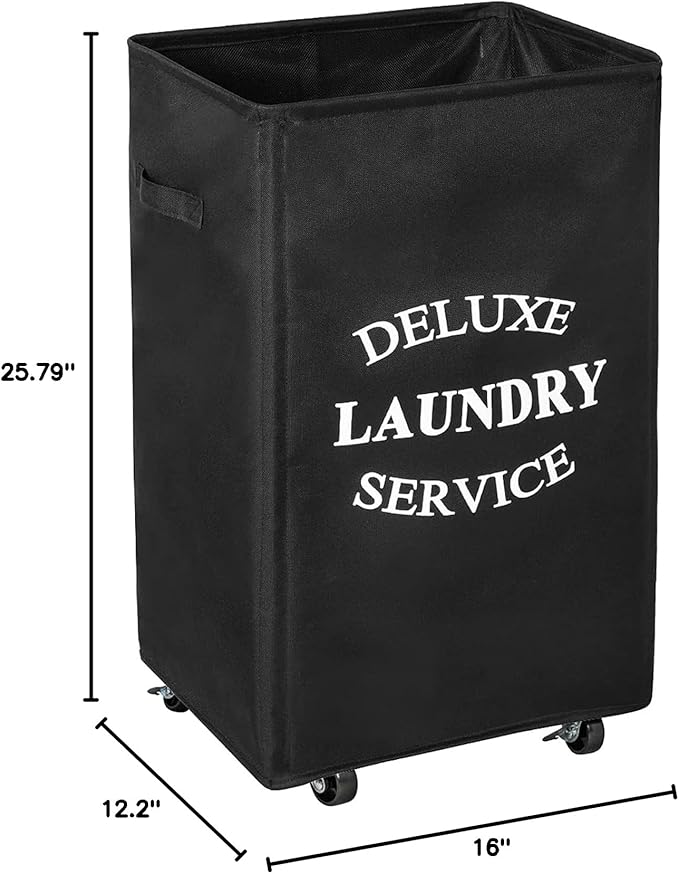 WOWLIVE Large Rolling Laundry Basket Wheels 90L Collapsible Tall Laundry Hamper Handle Foldable Dirty Clothing Basket Fold up Rectangular Hampers for Laundry Dorm Room (Black)