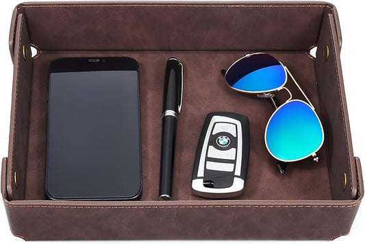 CASIRENA Faux Leather Valet Tray Organizer for Men - Catch-All Tray for Entryway Table Key, Wallet, Watch, Coin Change, Phone, Dresser EDC Dump Jewelry, Bedside Nightstand Desk-top Catchall-NeatNest