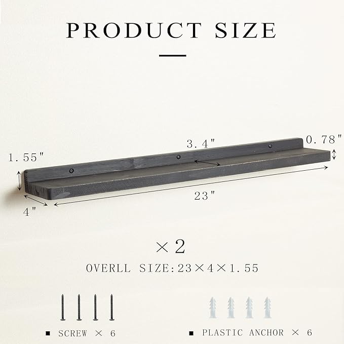 Freezing point Floating Shelf for Wall Set of 2 Natural Wood 23Inch Wall Shelves Decor Plant Display Collectibles Mounted Kitchen Bathroom Bedroom Corner Decorative Storage Stand Black-NeatNest