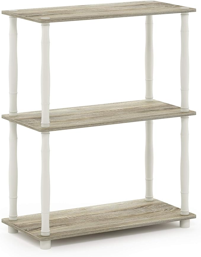 Furinno Turn-N-Tube 3-Tier Compact Multipurpose Shelf Display Rack with Classic Tube, Sonoma Oak/White-NeatNest