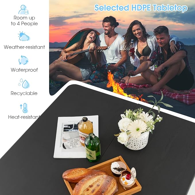 Goplus 34" Square Folding Card Table, Foldable Plastic Folding Tables, Portable Fold Up Table w/Handle, White Indoor Outdoor Utility Bi-Folding Commercial Table for Picnic, Party, Dining, Camping, BBQ-NeatNest