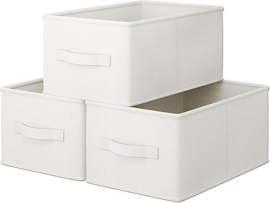 3 Pack Fabric Storage Bins for Shelves | 16.25x12x10in Closet Storage Baskets | Collapsible Storage Bins |Fabric Closet Organizers with Handles | White-NeatNest