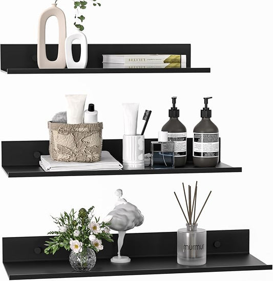 Floating Shelves for Wall Set of 3, Black Metal Wall Shelves for Bathroom 11.8/13.8/15.7 in, Modern Small Adhesive Shelf for Living Room, Bedroom, Office, Kitchen-NeatNest