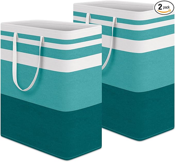 HomeHacks 2-Pack Large Laundry Basket, Waterproof, Freestanding Laundry Hamper, Collapsible Tall Clothes Hamper with Extended Handles for Clothes Toys in the Dorm and Family (Green, 125L)-NeatNest