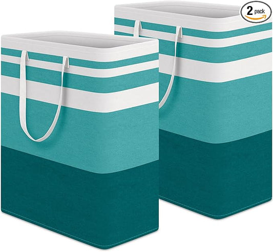 HomeHacks 2-Pack Large Laundry Basket, Waterproof, Freestanding Laundry Hamper, Collapsible Tall Clothes Hamper with Extended Handles for Clothes Toys in the Dorm and Family (Green, 125L)-NeatNest