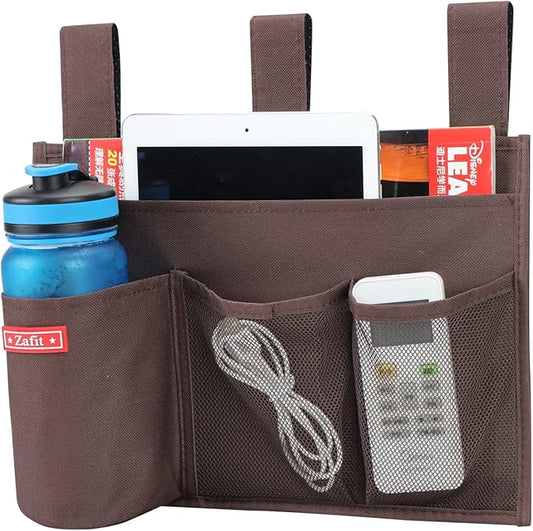 Hanging Bedside Caddy, Bedside Storage Organizer for Magazine, Phone, Remote control (4 Pockets-Coffee)-NeatNest