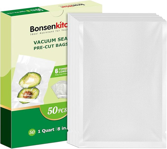 Bonsenkitchen Vacuum Sealer Bags, 50 Quart 8" x 12" Precut Food Sealer Bags, Commercial Grade, BPA Free, Heavy Duty, Customized Size Vacuum Bags for Vac Storage, Meal Prep or Sous Vide Cooking, VB12-NeatNest