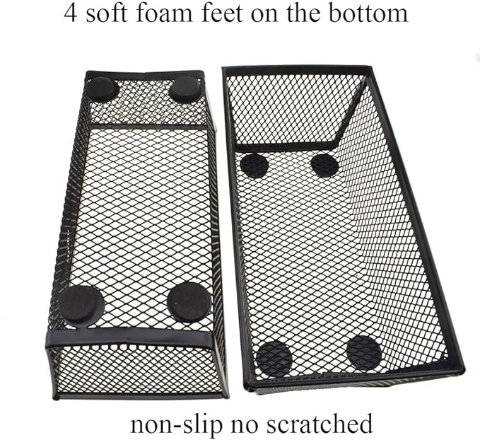 HAHIYO Stackable Mesh Tray Cup 6 x 3 x 2 inches Sturdy Container for Desk Drawer Organizer Collection for Home Office School kitchen Soft Foam Feet No Sharp Edges 2 Pack Black-NeatNest