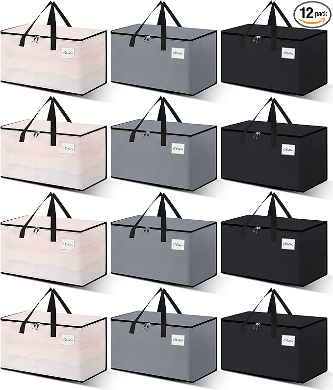 Heavy Duty Moving Bags - Extra Large Packing Bags and Storage Totes, Collapsible and Foldable Option for Moving and Storage, Multicolored, 125 L - 12 Pack