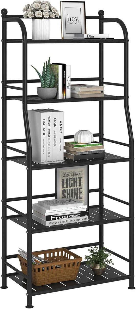 5 Tier Metal Shelf Storage Shelves Living Room Bookshelf Bathroom Corner Storage Rack for Kitchen,Indoor Plant Stand (Matte Black, 5 Tier)-NeatNest