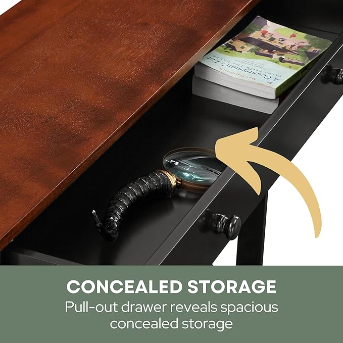 Convenience Concepts Oxford 1 Drawer Console Table with Shelves, Cherry/Black-NeatNest