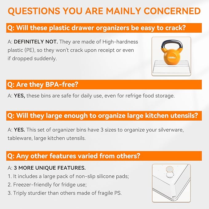 Criusia 8 Pack Drawer Organizer for Kitchen Gadgets, Large Clear Plastic Drawer Divider for Kitchen Accessories, Bathroom Organizers and Storage, Home Essentials for Makeup and Vanity Accessories-NeatNest