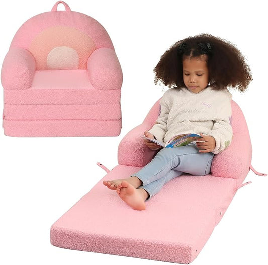 Foldable Kids Sofa, Comfy Rainbow Toddler Couch with Tri Folding Foam Cushions, Comfy Couch for Kid Age 18 Months and Up-NeatNest