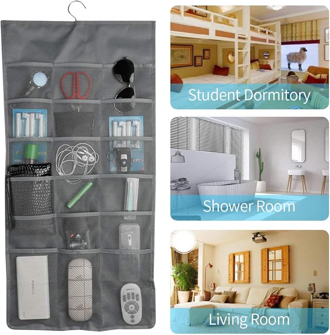 Enlarged Closet Hanging Bra Organizer with Rotating Metal Hanger, Dual Sided Wall Shelf Wardrobe Mesh Pockets Hanging Storage Bag for Bra Socks Underwear Underpants-NeatNest