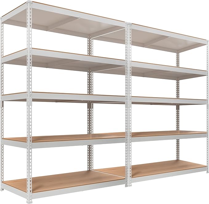 HOMEDANT White 5 Tier Laminated Boltless Heavy Duty Garage Storage Adjustable Wide Size Metal Shelving Unit Utility Rack Shelves Organization Shelf Shed Warehouse 47.7" W x 24.1" D x 71.3" H 2Pack-NeatNest