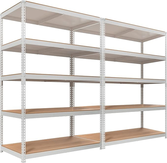 HOMEDANT White 5 Tier Laminated Boltless Heavy Duty Garage Storage Adjustable Wide Size Metal Shelving Unit Utility Rack Shelves Organization Shelf Shed Warehouse 47.7" W x 24.1" D x 71.3" H 2Pack-NeatNest