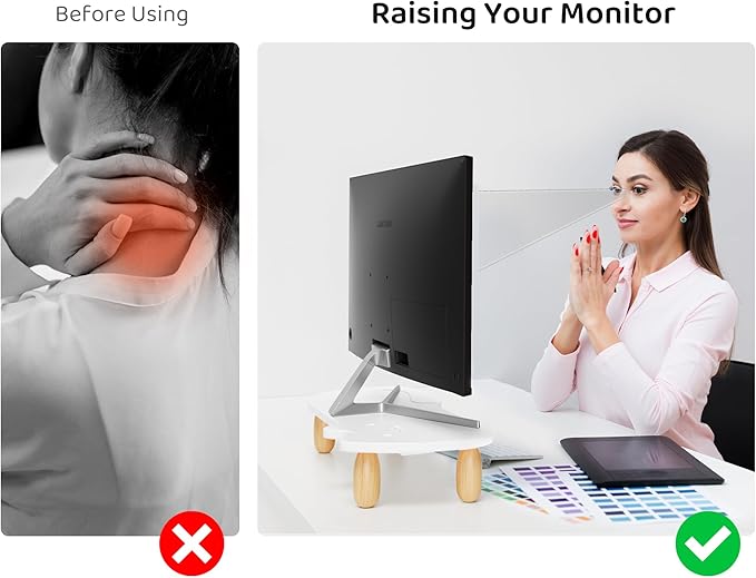 Monitor Stand Riser,Cat-Shaped Sturdy Wood Computer Monitor Stand, Monitor Stand Riser, Multi-Purpose Desktop Organizer Riser for Computer,Laptop,Printer,TV,White