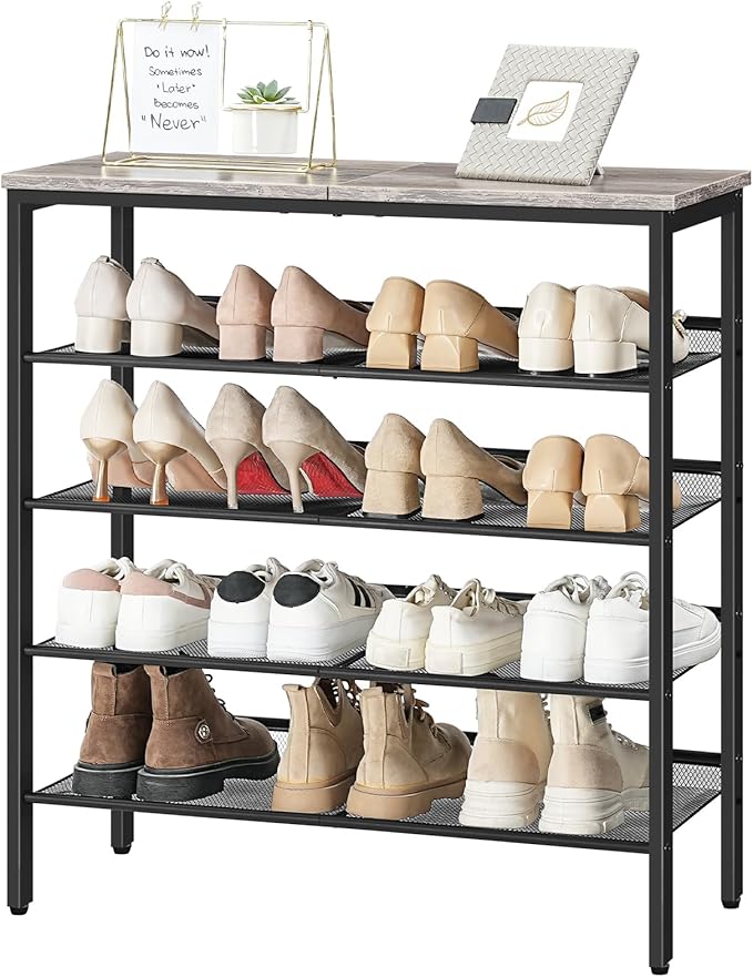 HOOBRO Shoe Rack for Entryway, 5-Tier Shoe Organizer with Adjustable Mesh Shelves, 16-20 Pairs of Shoes, Spacious Floor Mount, Metal, Industrial, Shoe Shelf for Closet, Greige BG12XJ01-NeatNest