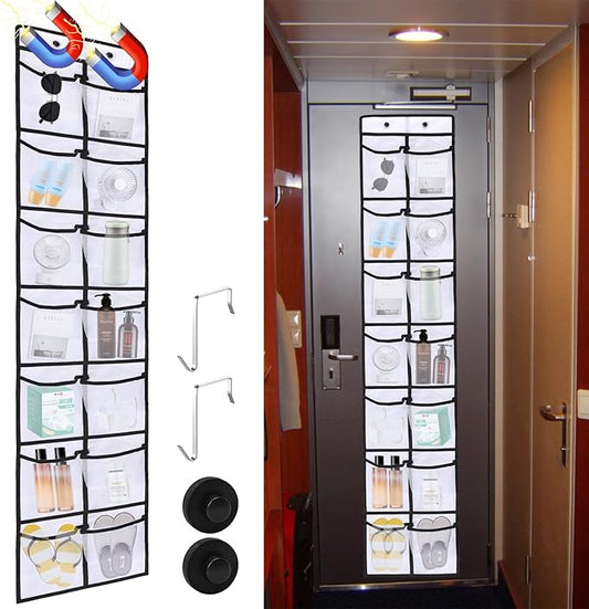 Over The Door Organizer For Cruise Ships|Magnetic Door Organizers with 14-Pocket for Cruise Ship|61"x11"|Cruise Over the Door Organizer,Magnetic Shoe Rack for Cruise,Behind-Door Storage-NeatNest