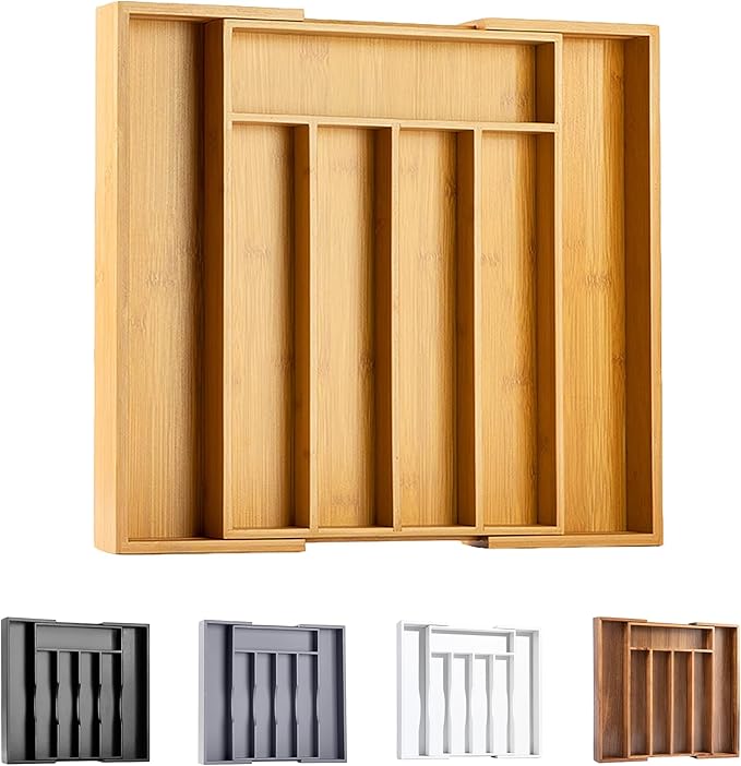 Bellsal Silverware Organizer Kitchen Drawer Organizer Expandable Bamboo Utensil Holder Cutlery Tray for Kitchen Utensil and Flatware Bedroom Office-NeatNest