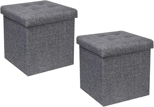 B FSOBEIIALEO Storage Ottoman Cube, Toy Chest Folding Foot Rest Seat, Linen Grey 12.6"X12.6"X12.6" (2 Pack)