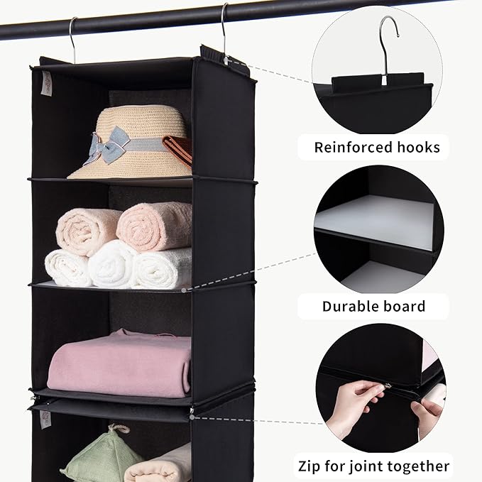 GRANNY SAYS 6-Shelf Hanging Organizer for Closet, Separable to 2 Pack 3-Shelf Hanging Shelves, Hanging Organizer for Bedroom, Black-NeatNest