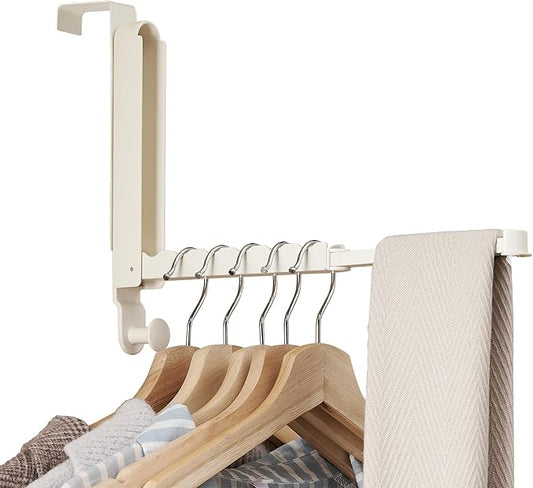 Over The Door Hooks Hanger Fit Door up to 1 3/4" Optimal 1pc,Over The Door Hanger with Retractable Rod,Foldable Over The Door Drying Rack for Laundry Bathroom Bedroom (Milky White, 1 Pack)