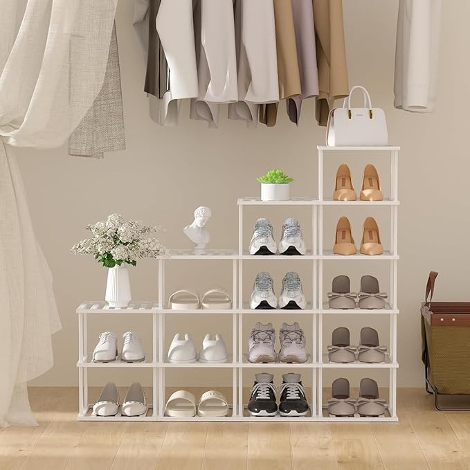 White Bamboo Shoe Rack - Vertical Shoe Rack for Small Spaces-NeatNest