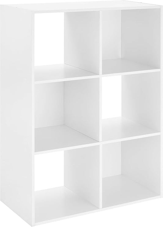 Whitmor 6 Cube Storage Organizer, 3 Tier Stackable MDF Wood Bookcase, Open Storage Display Bookshelf, Storage Cabinet for Living Room, Bedroom, Home, Office, 24" L x 11.6" W x 33.8" H, White-NeatNest