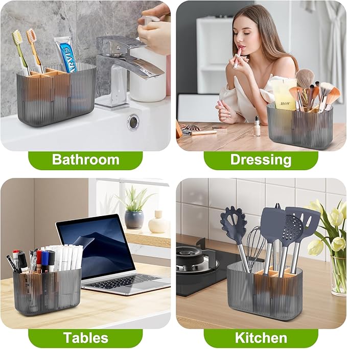 Black Bathroom Accessories - 5 Slots Toothbrush Holders for Bathrooms Sink Organizer Countertop Kids Bathroom Storage Caddy Decor