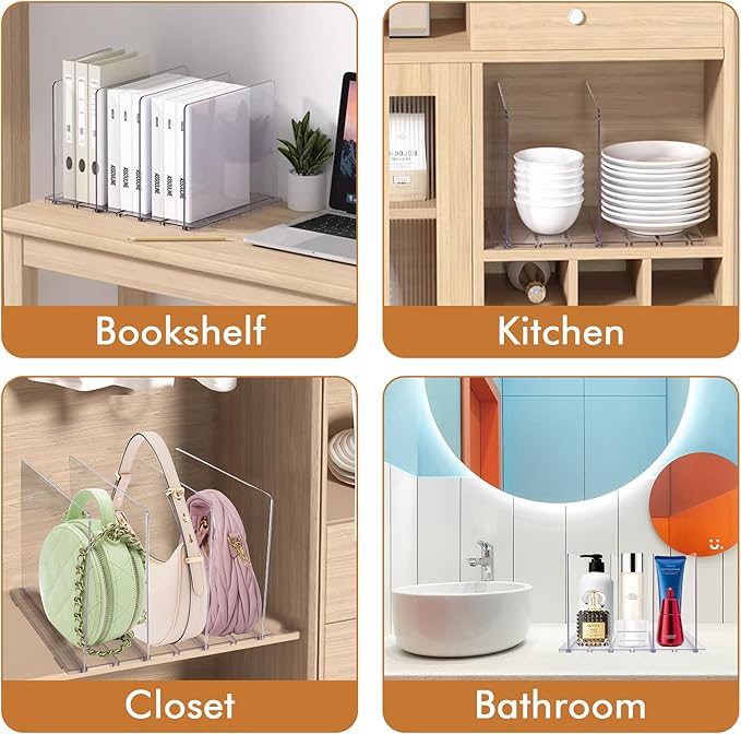 Acrylic Purse Organizer, Purse Storage Rack for Closet Organization, Clear Shelf Divider, Adjustable Clutch Bag Organizer Handbag Dividers Rack, Detachable Separators for Bedroom Bathroom Office-NeatNest