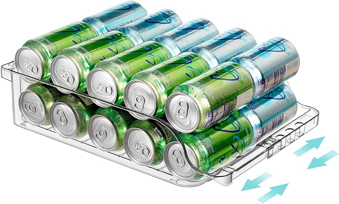 Clear Width Adjustable Soda Can Organizer for Refrigerator Expandable Soda Can Dispenser for Beer Soda Seltzer Pop Can Soda Expand Organizer for Fridge Kitchen Pantry-NeatNest