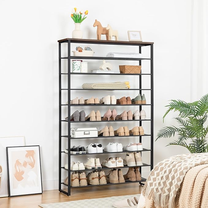 HOOBRO 10-Tier Shoe Rack, 39.4" L Shoe Storage Organizer, Large Capacity Shoe Shelf for Front Door Entrance, Entryway, Hallway, Holds 45-50 Pairs of Shoes, Closet, Rustic Brown BF171XJ01-NeatNest