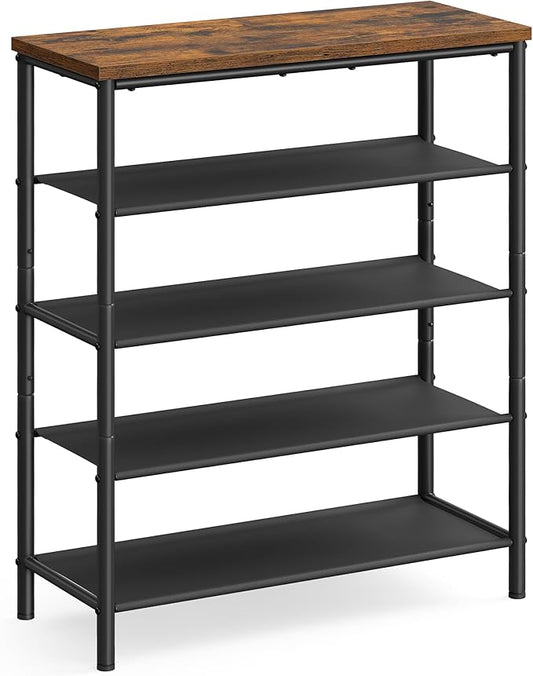 VASAGLE Shoe Rack, 5-Tier Shoe Storage Organizer for Entryway and Closet, Holds 12-16 Pairs of Shoes, 4 Fabric Shelves, Steel Frame, Industrial, Rustic Brown and Black ULBS036B01-NeatNest