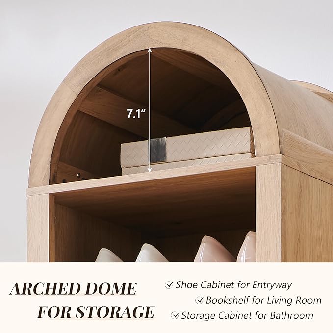 71" Tall Arched Shoe Storage Cabinet, 8 Tiers 16 Pairs Wooden Shoe Rack with 3 Adjustable Shelves, Freestanding Shoe Closet Shelf Organizer for Entryway, Hallway, Living Room (Natural)-NeatNest