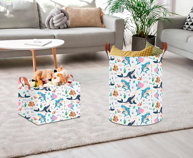 CLOCOR Rectangular Storage Basket Empty,Gift Basket for Kids,Waterproof Storage Bin with Handles,Room Decor(Cute Ocean)-NeatNest