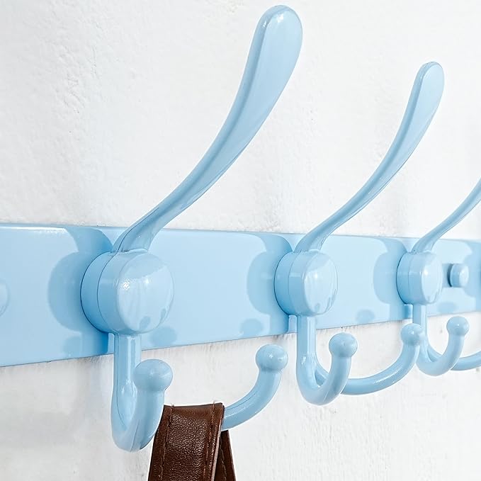 Dseap Coat Rack Wall Mounted - 5 Tri Hooks, Heavy Duty, Stainless Steel, Metal Coat Hook Rail for Coat Hat Towel Purse Robes Mudroom Bathroom Entryway, Blue-NeatNest