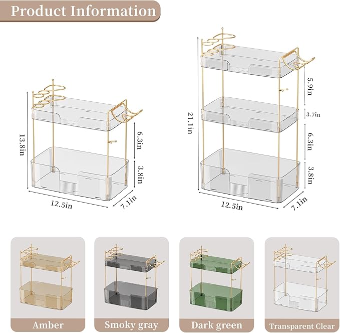YCIA&DONE Luxury Bathroom Counter Organizer, Large Makeup Organizer Countertop, Shelf Organizer, Vanity Tray, Easily Assemble for Bathroom Organizers and Storage, Undersink, Cabinet, 3 Tiers Clear-NeatNest