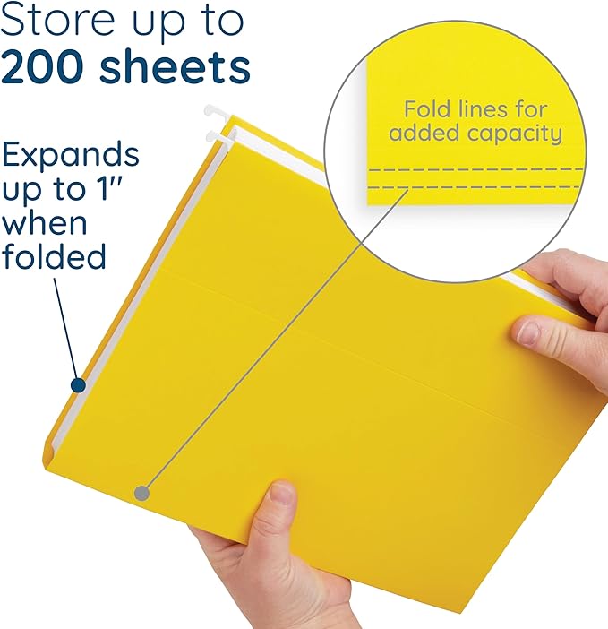 Blue Summit Supplies Hanging File Folders, 25 Reinforced Hang Folders, Designed for Home and Office Color Coded File Organization, Letter Size, Yellow, 25 Pack-NeatNest