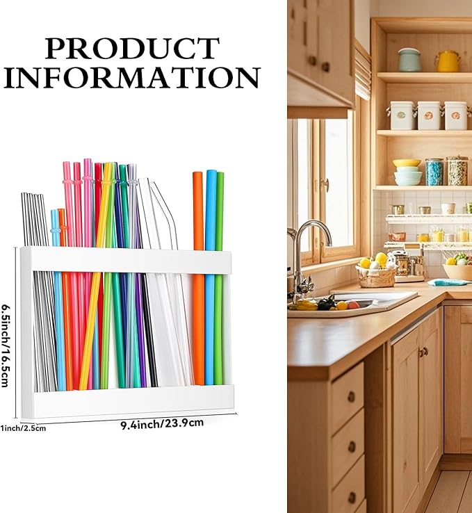 Acrylic Straw Holder Organizer - Cabinet Door Mounted with Adhesive Tape, Reusable Storage for Drinking & Tumbler Straws, Space Saving Kitchen Organization