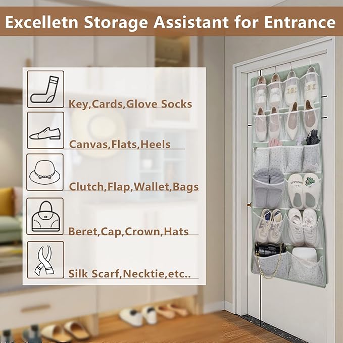 18 Pocekts Over the Door Shoes Organizer,Behind Door Hanging Storage Pocekt for Sock,Underwear,Hat,Handbag,Back of Door Hanging Shelf for Bedroom,Bathroom,Entryway,Storeroom,Pantry,Dorm,Nursery,2 Pack-NeatNest