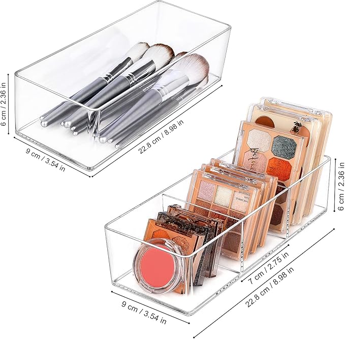 JessLab Acrylic Organizer, 2PK Cube Sections Makeup Organizer for Drawer, Makeup Organizer for Vanity, Countertop, Bathroom, Kitchen and Cabinet Storage(1+3 Compartment)-NeatNest