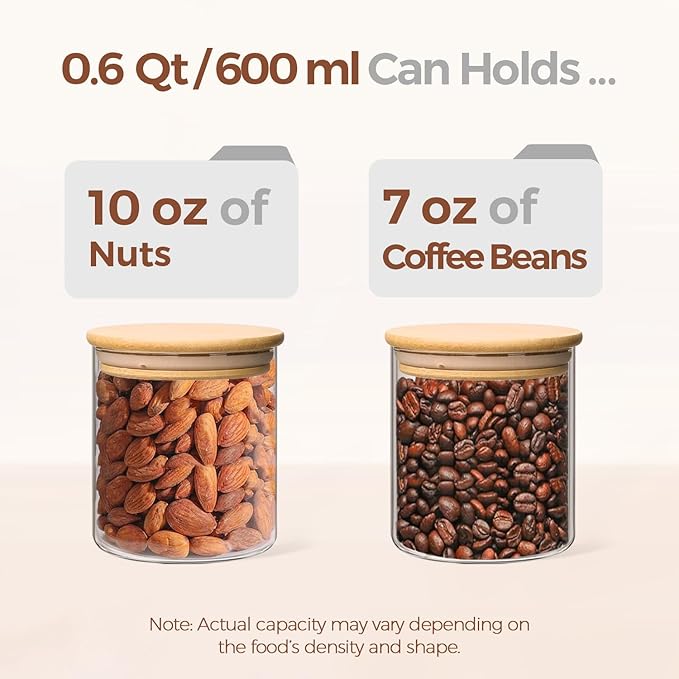 ComSaf 0.6 Qt Glass Food Storage Jars Set of 9, Clear Glass Storage Containers with Lids, Pantry Organization Jar, Spice, Blooming Tea, Oat, Coffee and Sugar Container, Small Canister Set for Kitchen-NeatNest