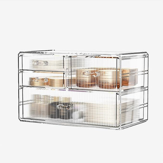 ZHIAI Stackable Storage Drawers, Acrylic Bathroom Counter Organizer Clear Makeup Organizers for Vanity, Kitchen Cabinets, Bathroom, Undersink, Home Organization and Storage (4 Drawers, Pattern B)-NeatNest