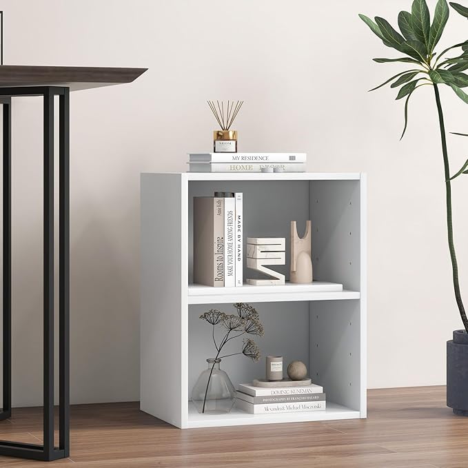 Giantex Bookshelf and Bookcase Set of 2, 2-Layer White Storage Shelf W/Large-Capacity Open Storage Space for Living Room Bedroom Study Office Multi-Functional Furniture Display Cabinet