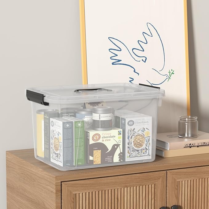 4-Pack 18 L Plastic Storage Box with Lid, Latching Storage Containers Bin, Clear