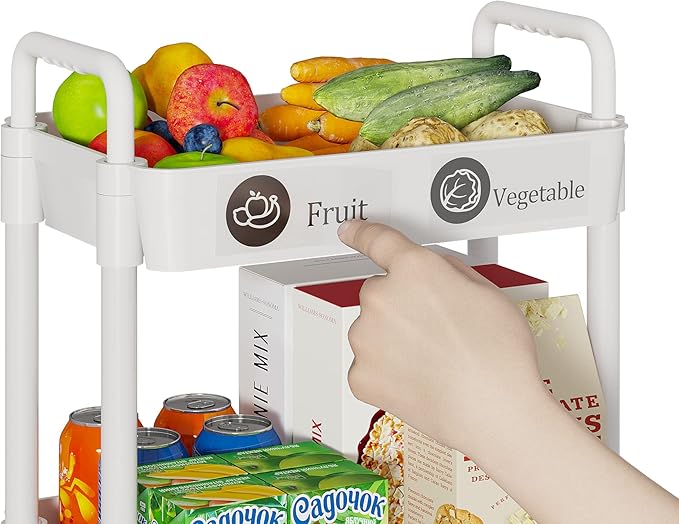 Laiensia 5-Tier Rolling Cart with Wheels,Multifunction Utility Storage carts, Kitchen Storage Organizer,Mobile Shelving Unit for Bathroom,Laundry,with Classified Stickers,White-NeatNest