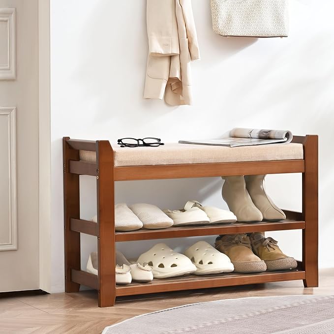 Shoe Rack Bench with Cushion, Shoe Rack for Front Door Entrance, Shoe Bench with Storage for Entryway Hallway Bedroom Living Room-NeatNest